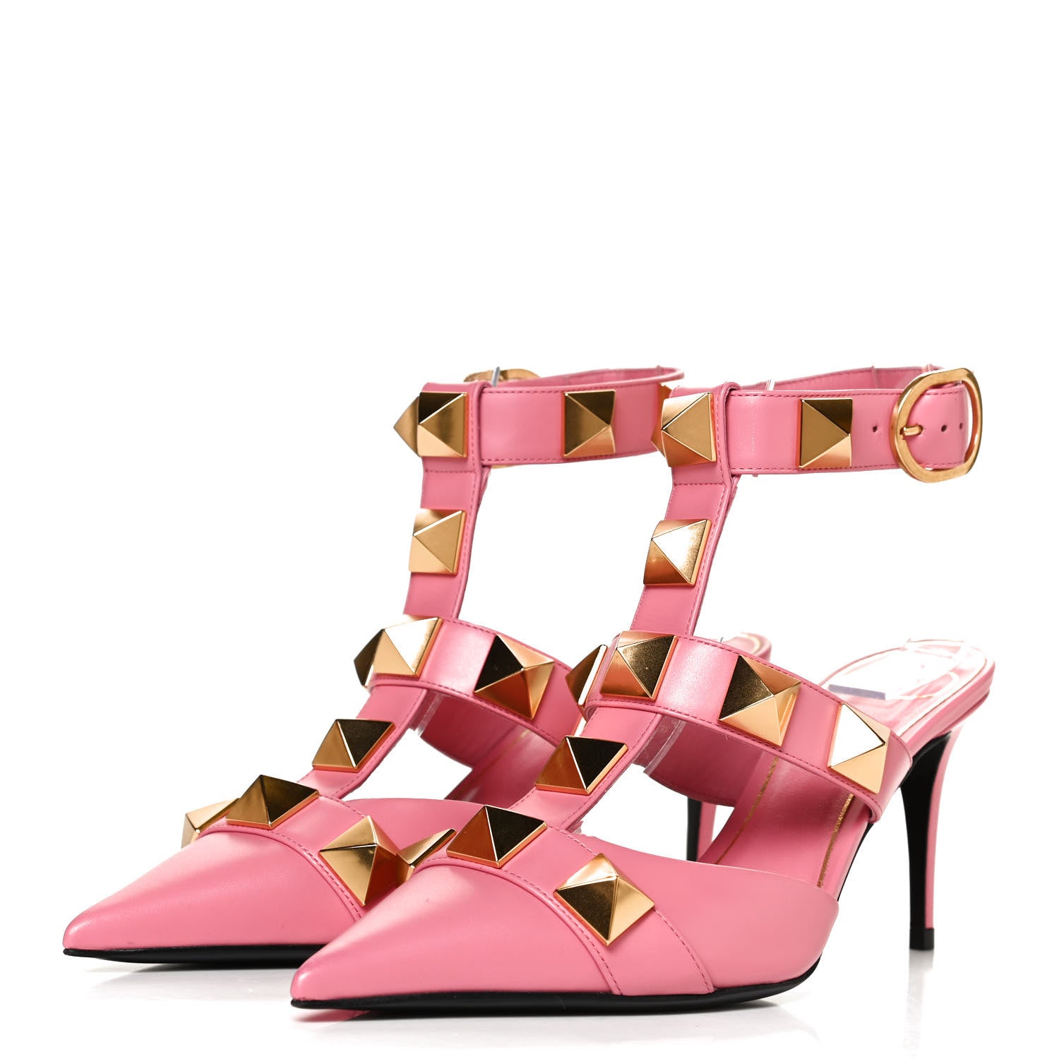 Valentino Garavani Calfskin Roman Stud Ankle Strap 80mm Pumps 36 Flamingo Pink 3 of 14
