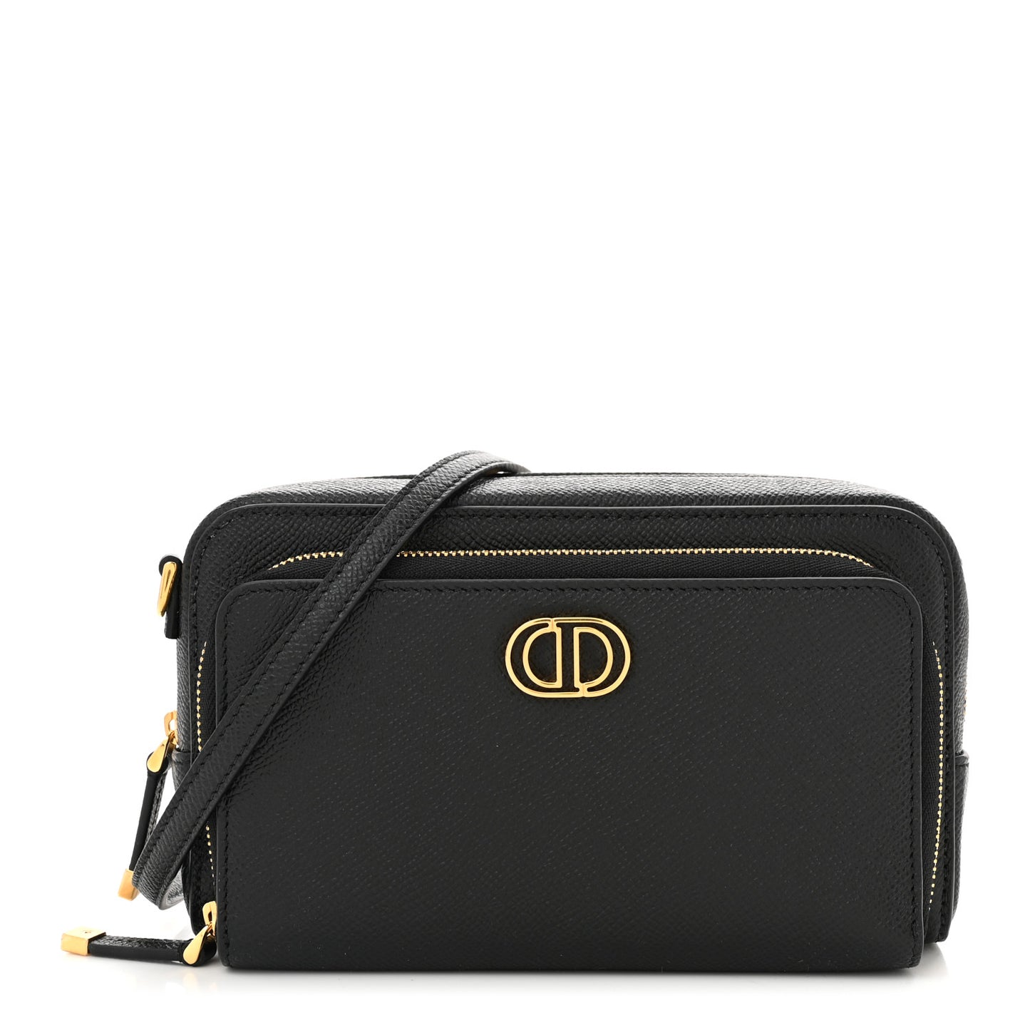 Grained Calfskin Caro Double Pouch Black