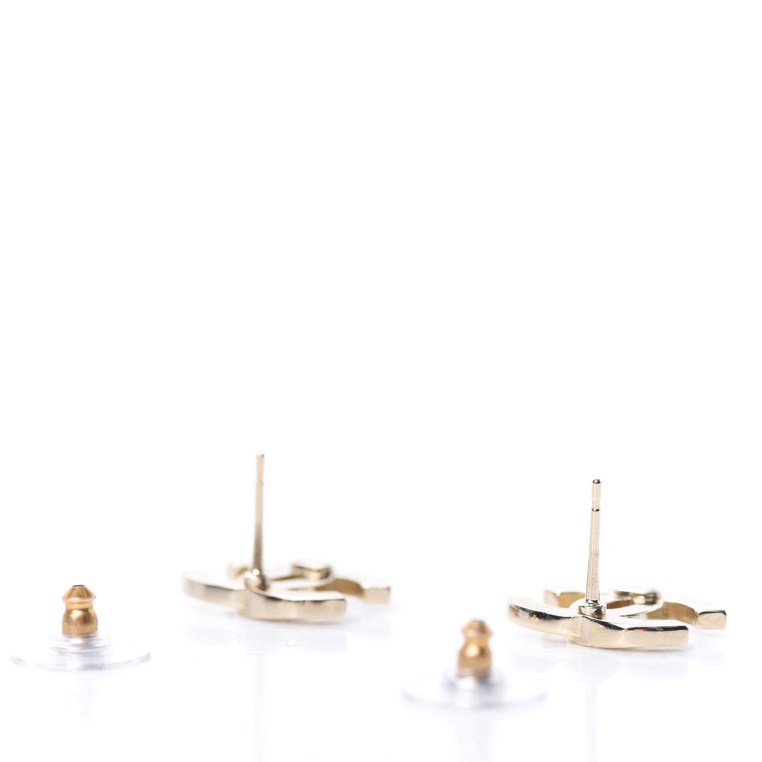 Chanel Crystal Metal CC Paris Button Stud Earrings Gold 3 of 5