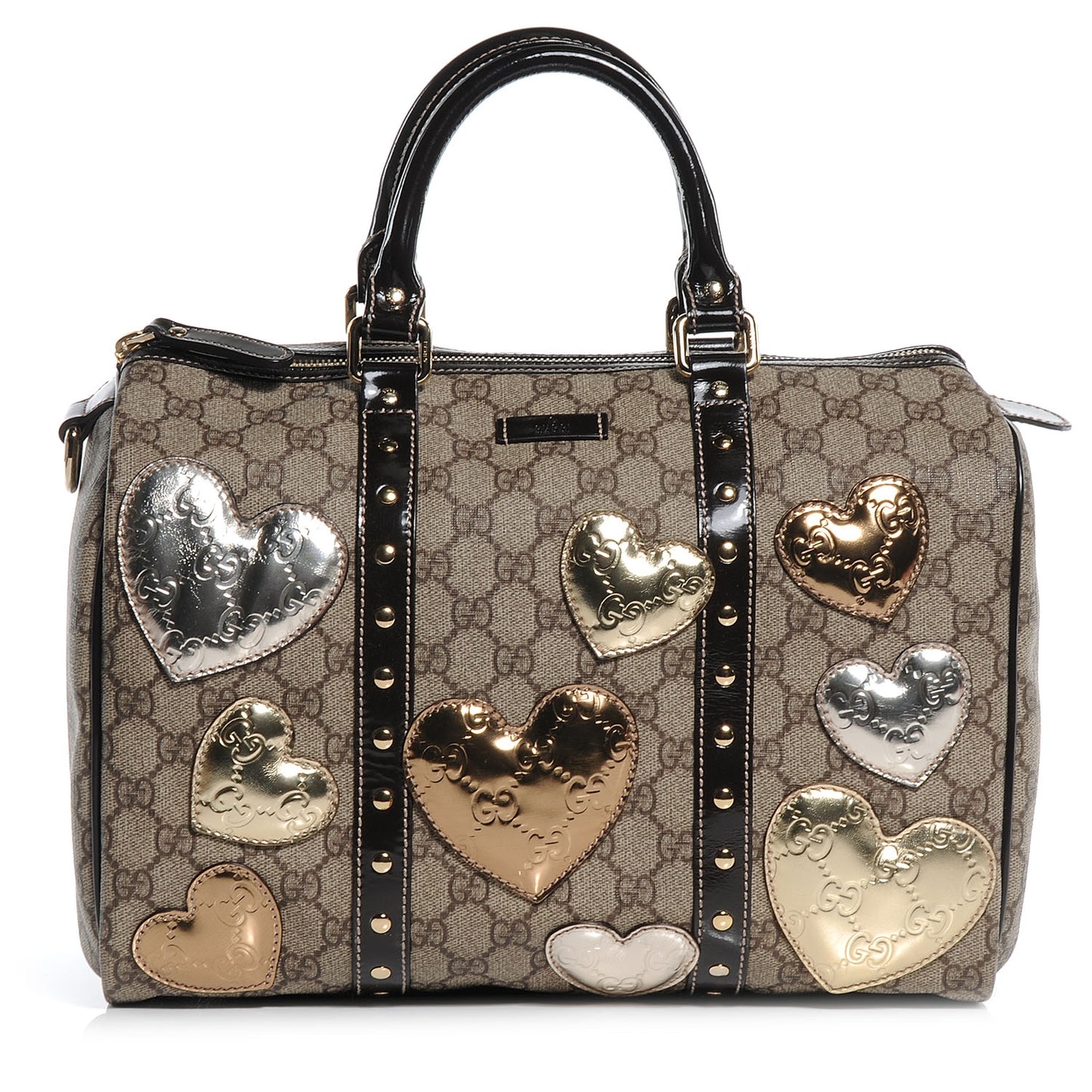 Monogram Guccissima Hearts Studded Medium Joy Boston Dark Brown