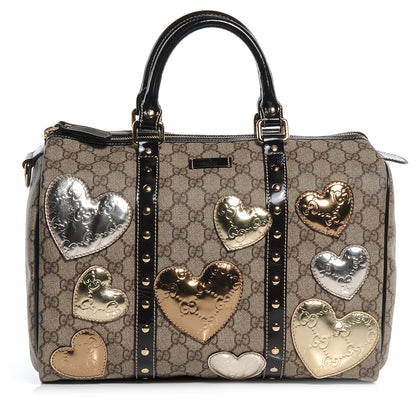 Gucci Monogram Guccissima Hearts Studded Medium Joy Boston Dark Brown 1 of 7