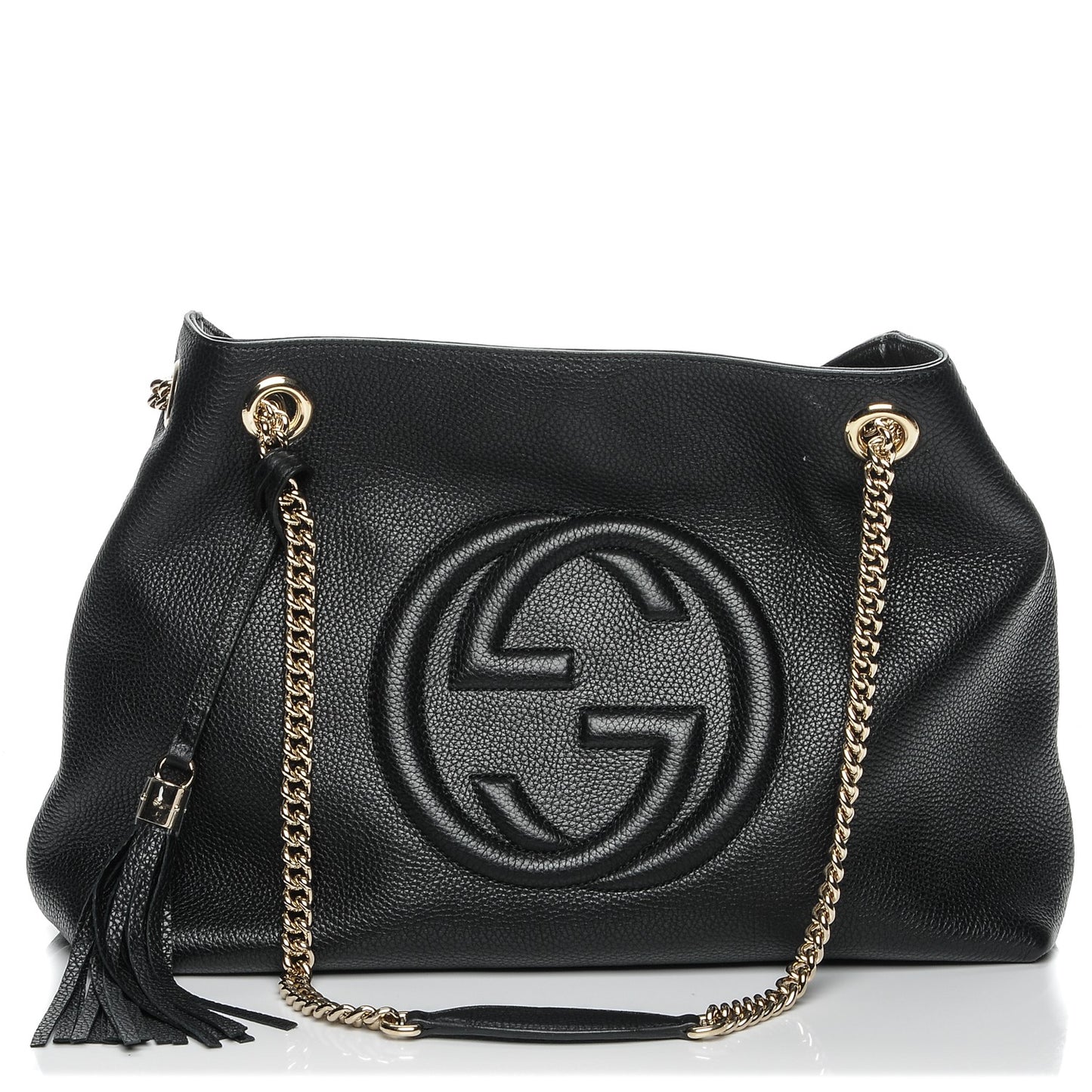 Pebbled Calfskin Medium Soho Chain Shoulder Bag Black