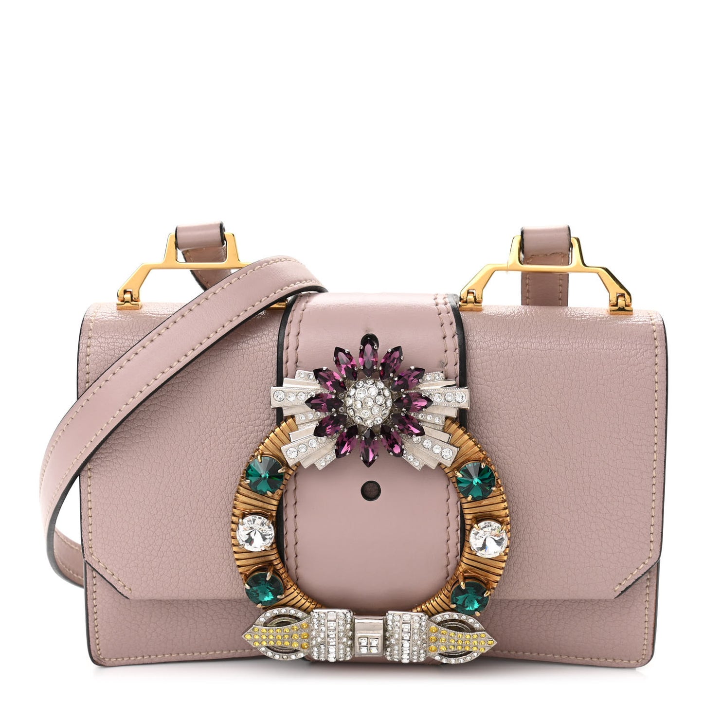 Goatskin Madras Soft Calf Crystal Embellished Shoulder Bag Mughetto