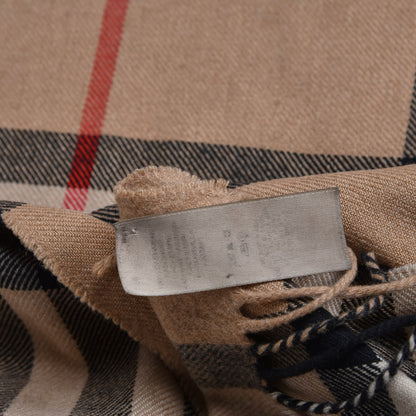 Burberry Cashmere Classic Check Fringe Scarf Camel 8 of 9