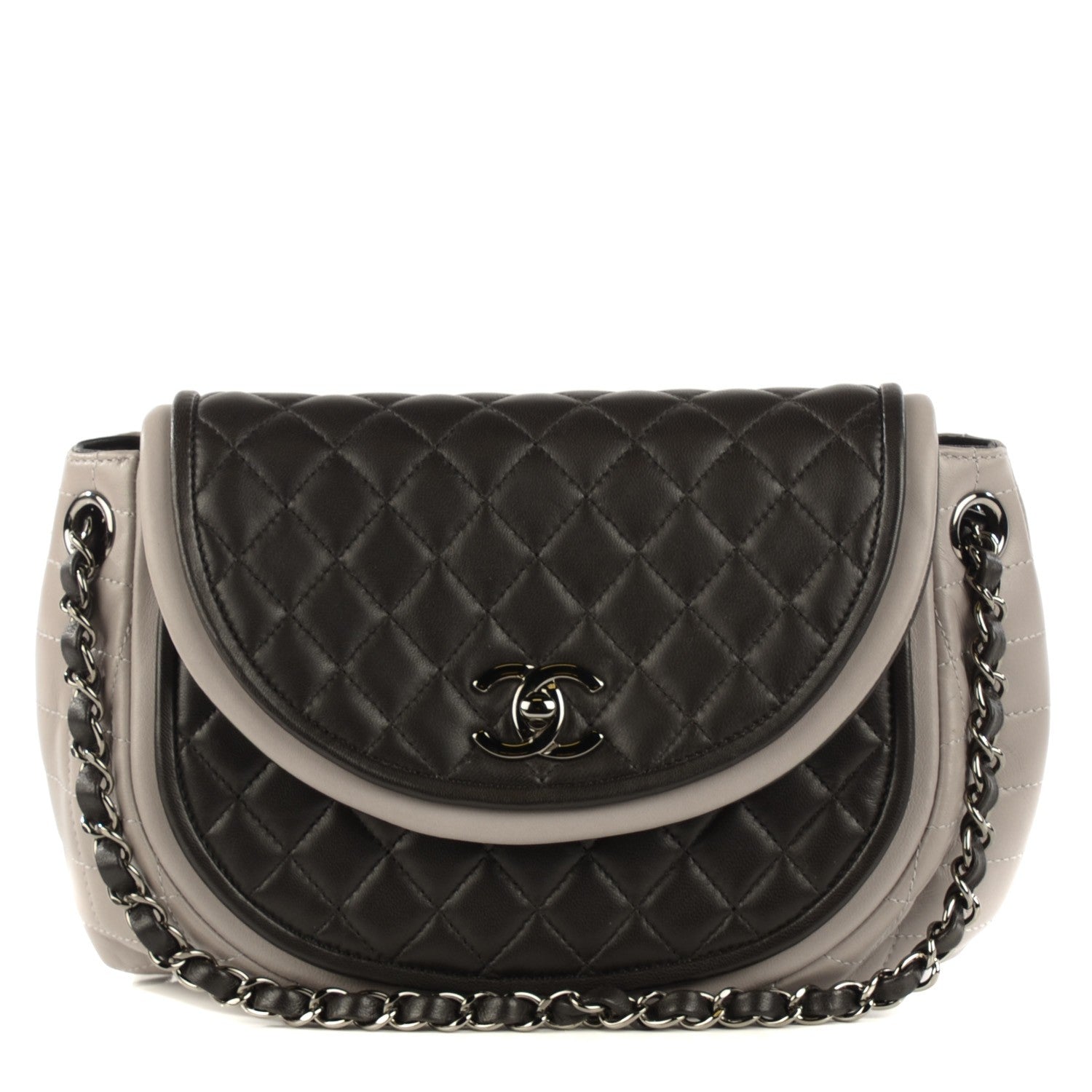 Chanel Lambskin Quilted Classic Twist Crescent Flap Black Grey 1 of 9