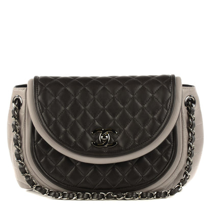 Chanel Lambskin Quilted Classic Twist Crescent Flap Black Grey 1 of 9