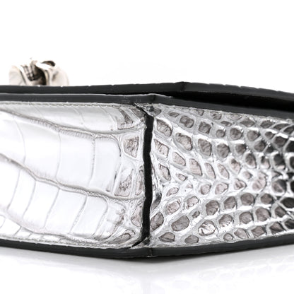 Alexander McQueen Metallic Calfskin Crocodile Embossed Skull Mini Shoulder Bag Silver 9 of 11