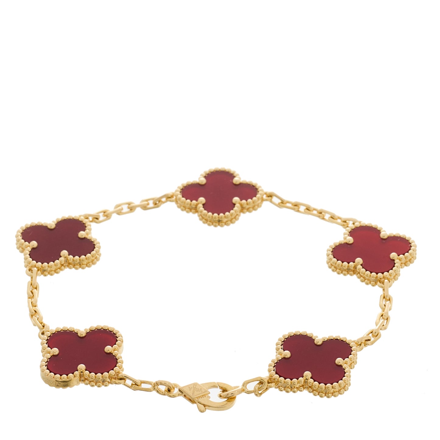 18K Yellow Gold Carnelian 5 Motifs Vintage Alhambra Bracelet