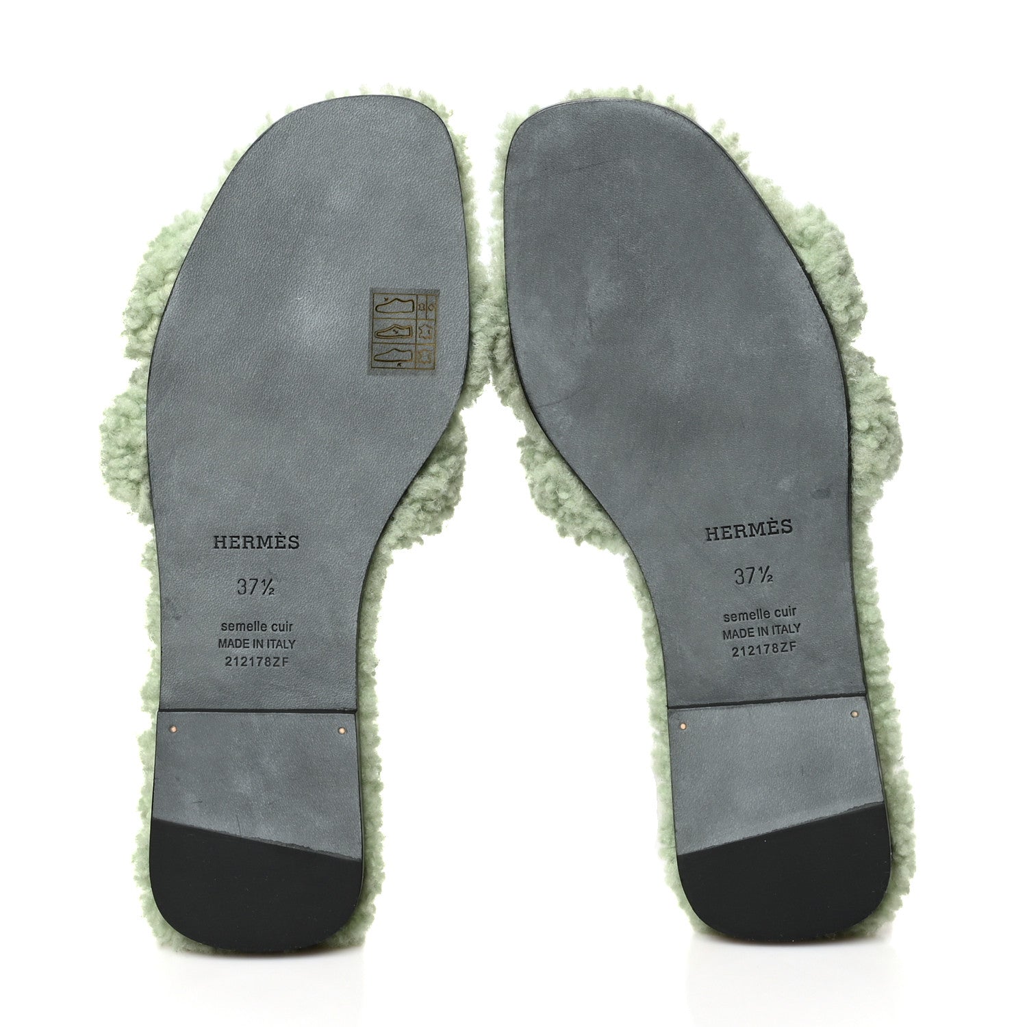 Hermes Woolskin Oran Sandals 37.5 Vert D’Eau 5 of 7