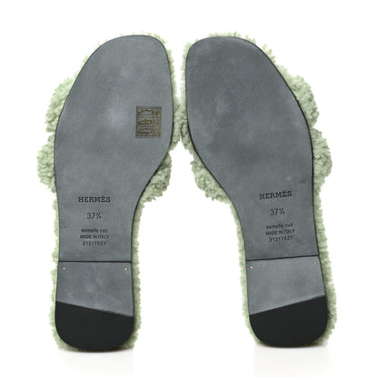 Hermes Woolskin Oran Sandals 37.5 Vert D’Eau 5 of 7