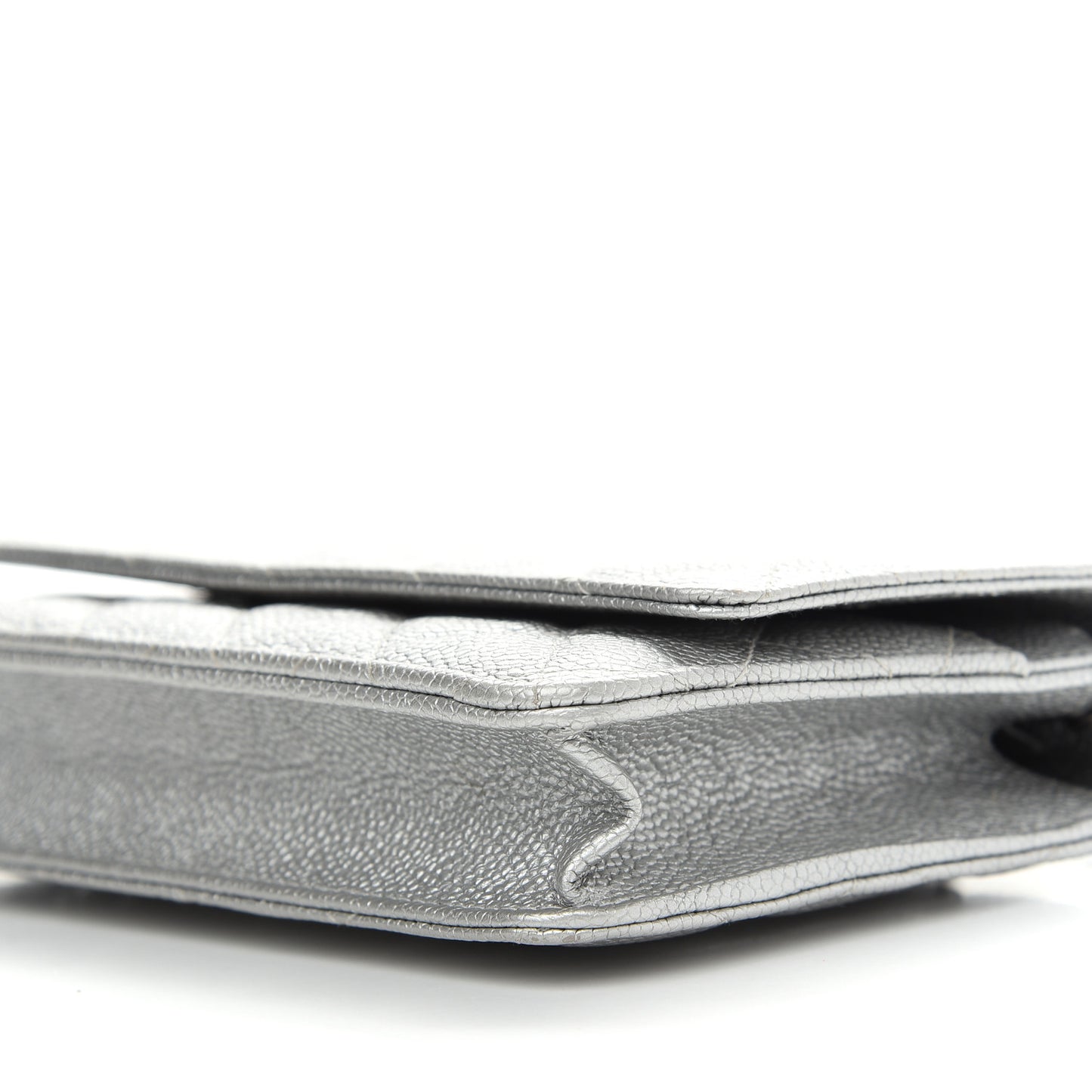 Metallic Caviar Quilted Wallet on Chain WOC Silver