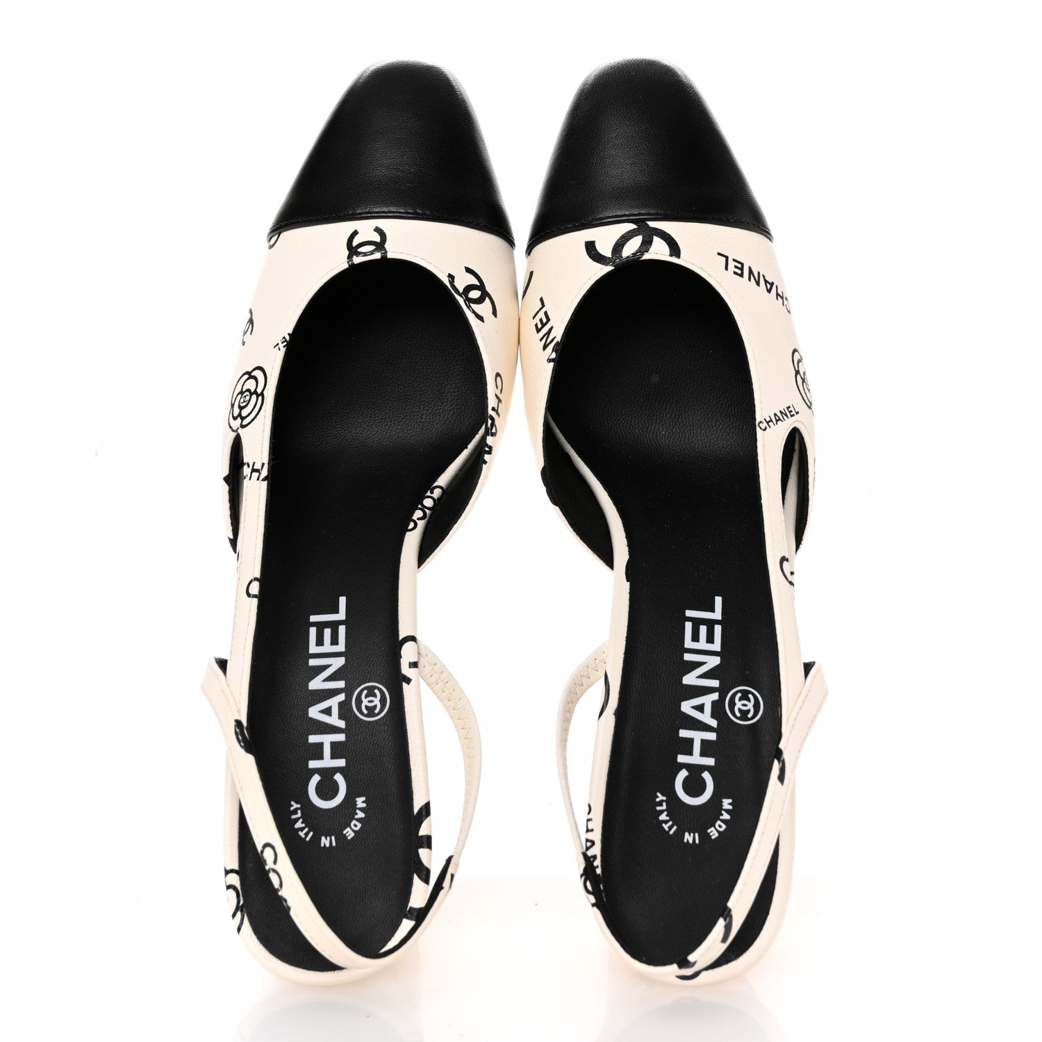 Chanel Printed Lambskin Cap Toe CC Slingback Pumps 38 Black White 2 of 10