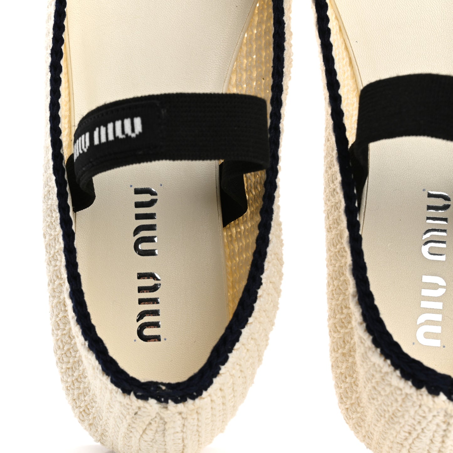 Cotton Crochet Knit Ballerina Flats 39 Avorio Blue