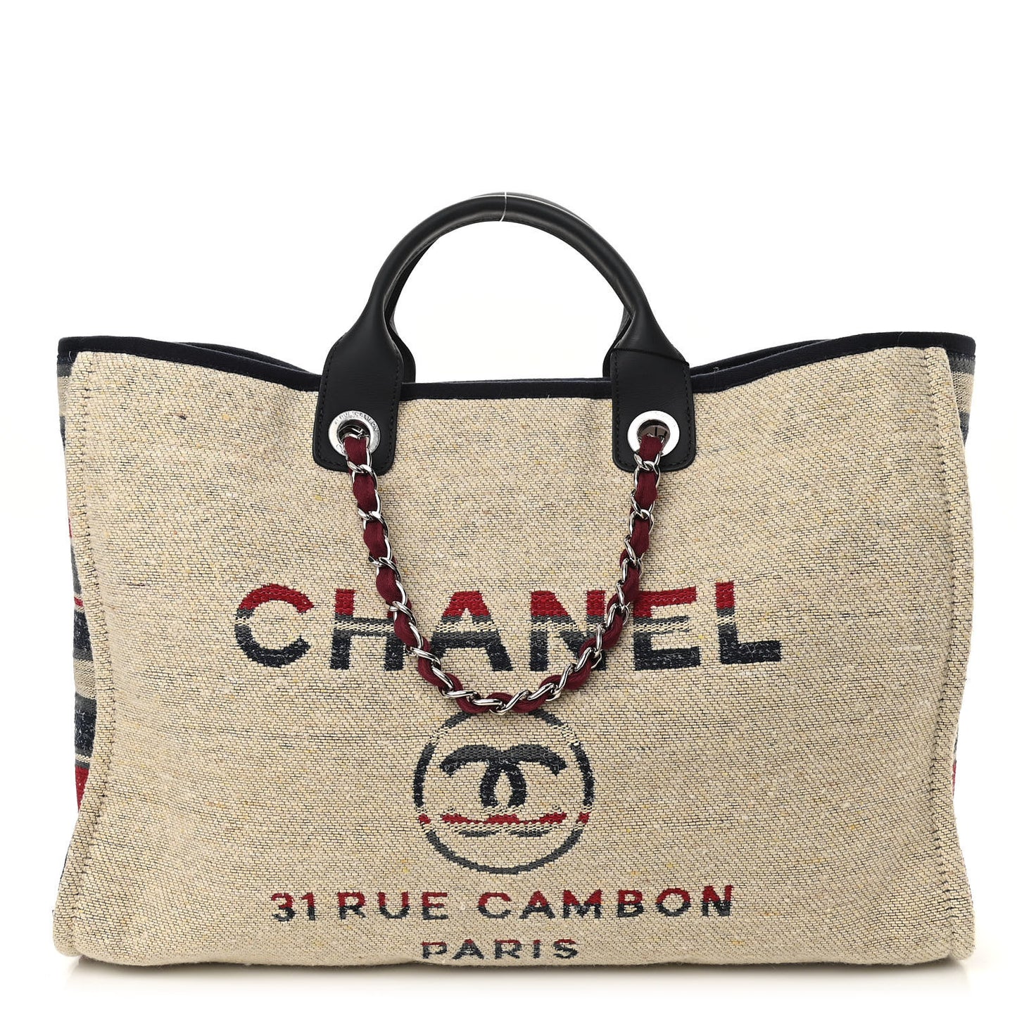 Striped Canvas Large Deauville Tote Beige