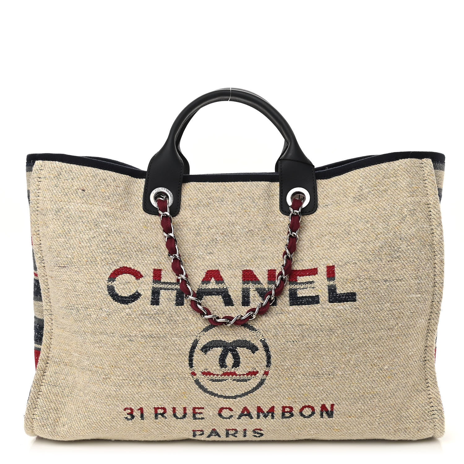 Chanel Striped Canvas Large Deauville Tote Beige 1 of 12
