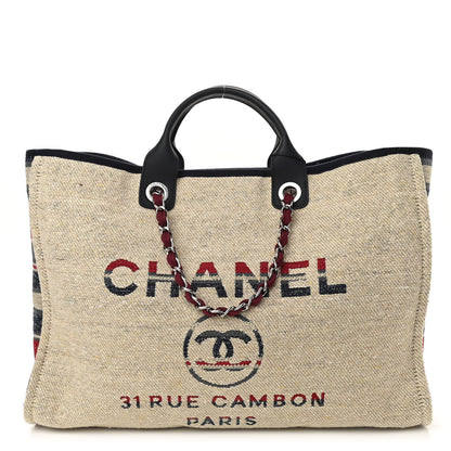 Chanel Striped Canvas Large Deauville Tote Beige 1 of 12