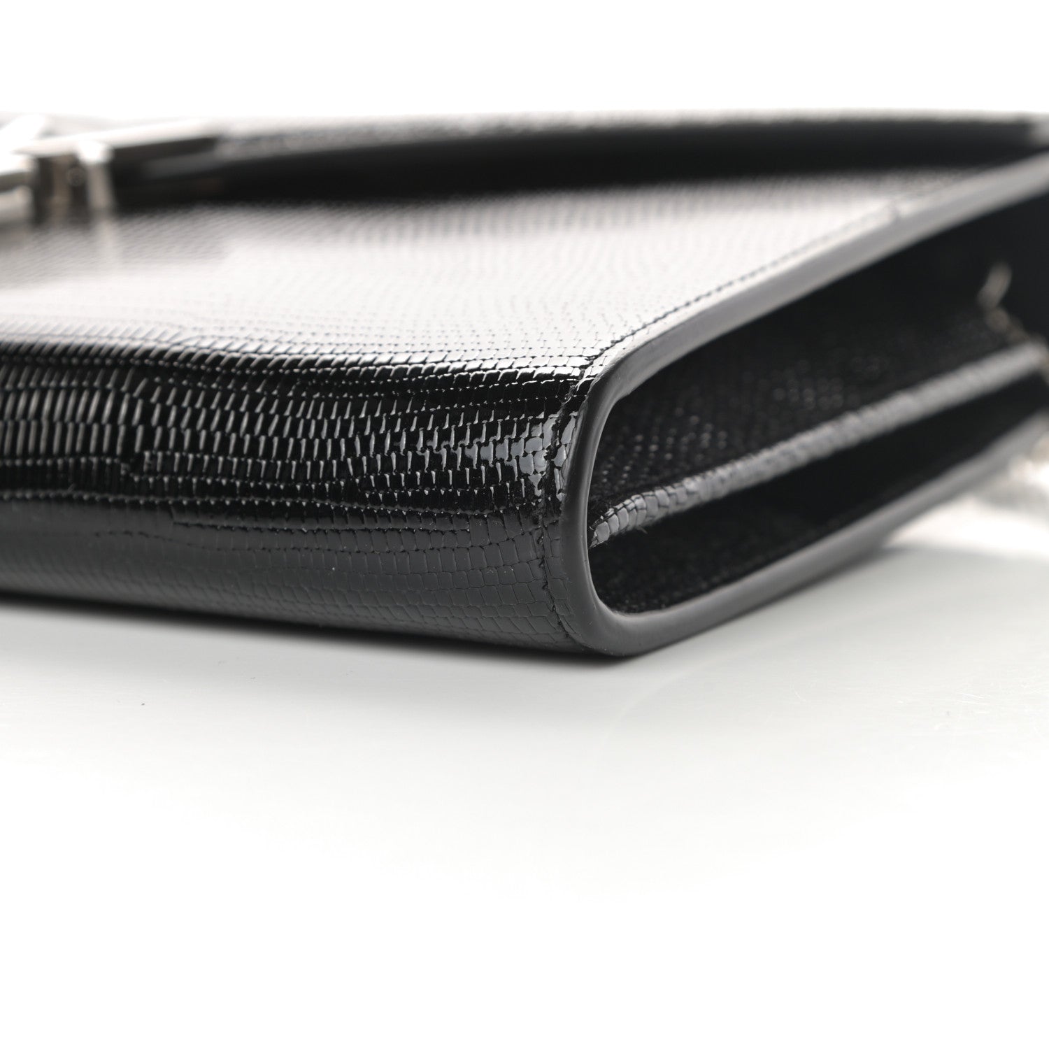 Saint Laurent Patent Lizard Embossed Monogram Cassandra Chain Wallet Black 11 of 11