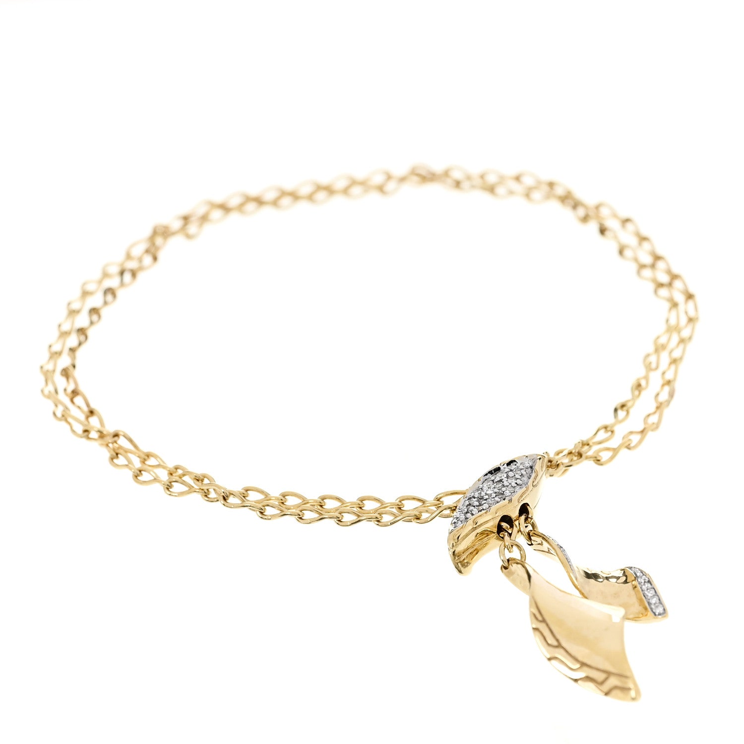 John Hardy 18K Yellow Gold Diamond Classic Chain Wave Hammered Pull Through Bracelet 1 of 4