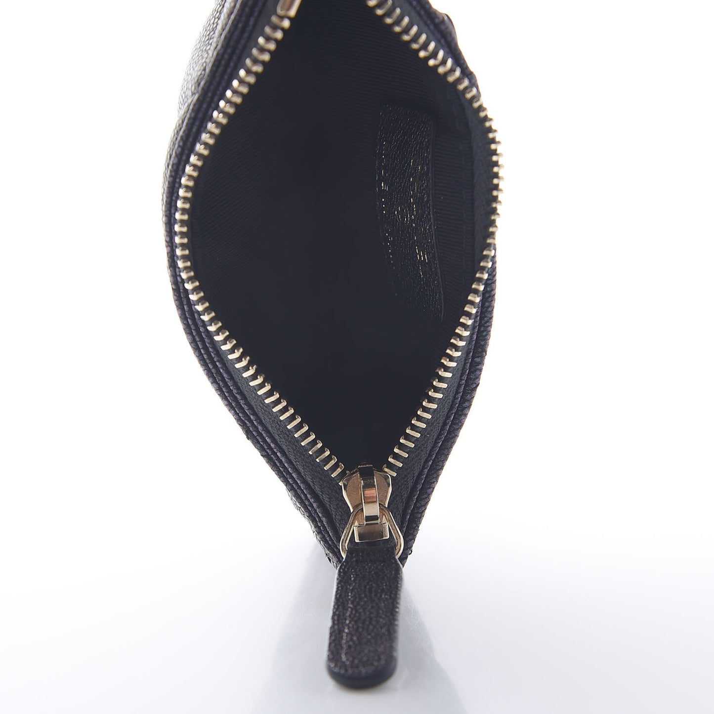 Iridescent Caviar Quilted Flap Zip Card Holder Black