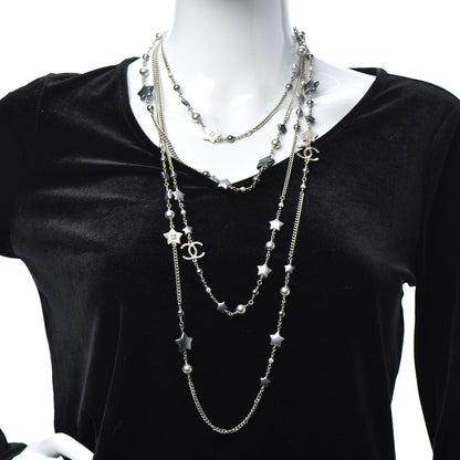 Chanel Resin Pearl Star CC Necklace Grey Silver 2 of 4