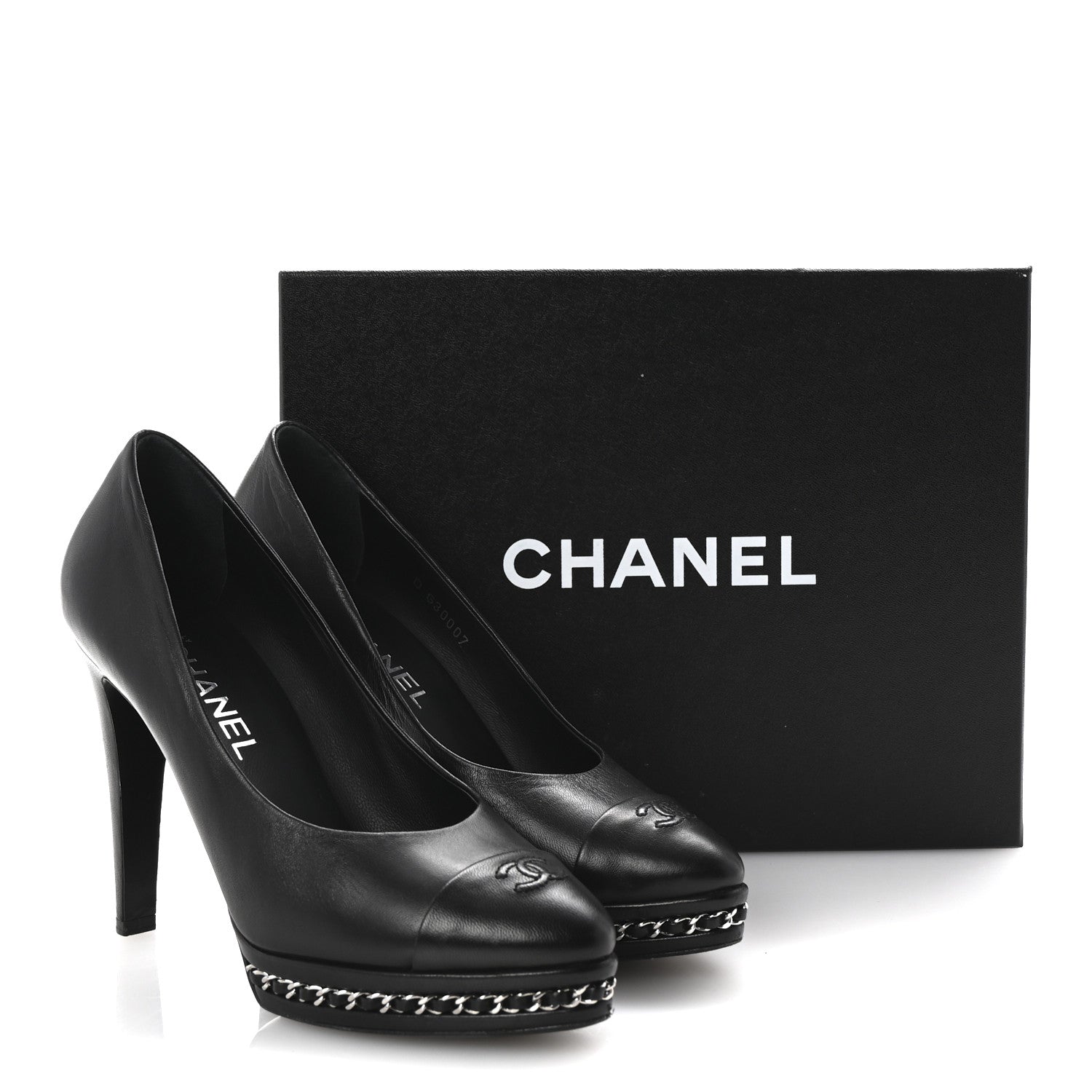 Chanel Lambskin CC Cap Toe Platform Chain Pumps 39 Black 10 of 10
