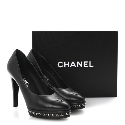 Chanel Lambskin CC Cap Toe Platform Chain Pumps 39 Black 10 of 10
