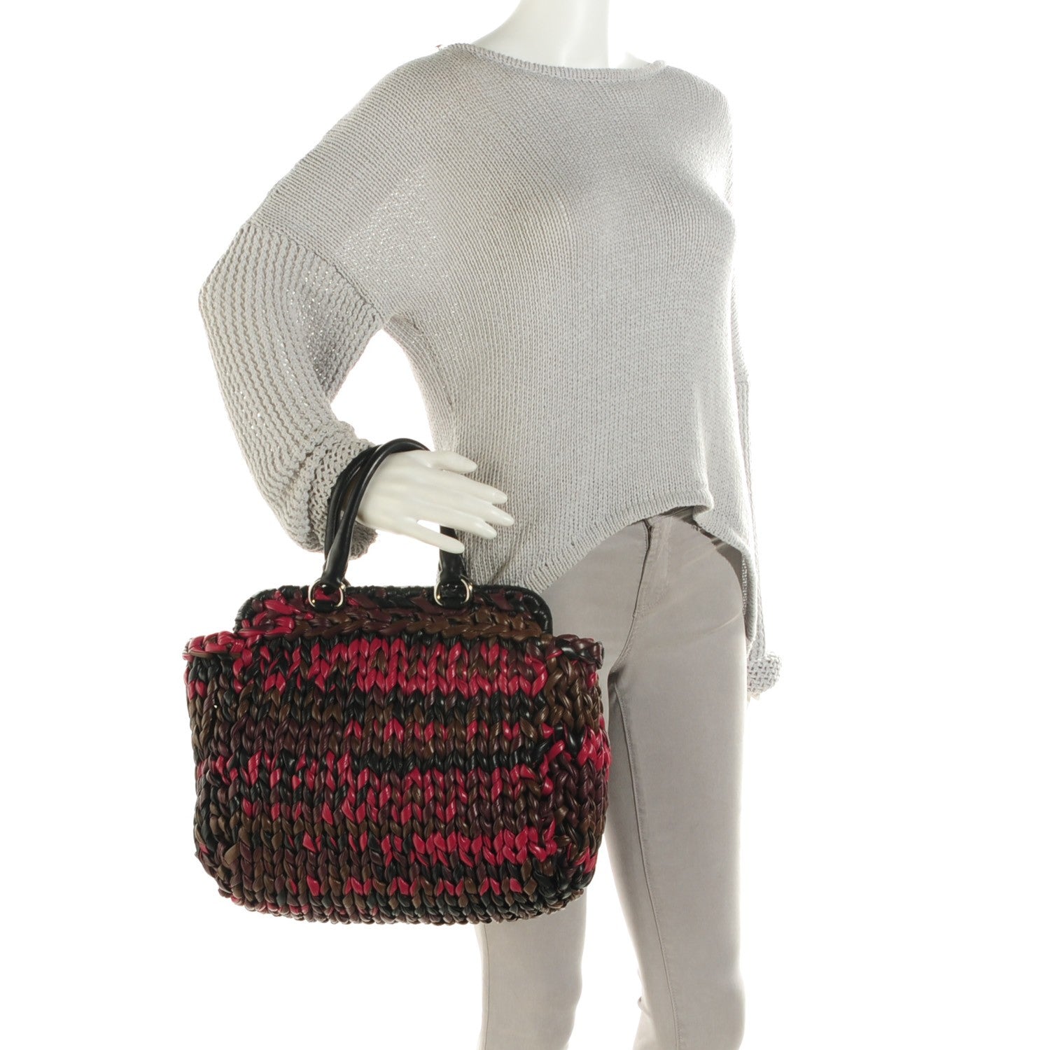 Prada Nappa Braided Tote Multicolor Amaranto 3 of 10