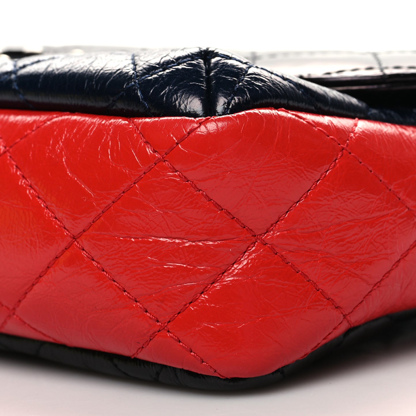 Shiny Goatskin Quilted Tri-Color Flap Black Red Navy