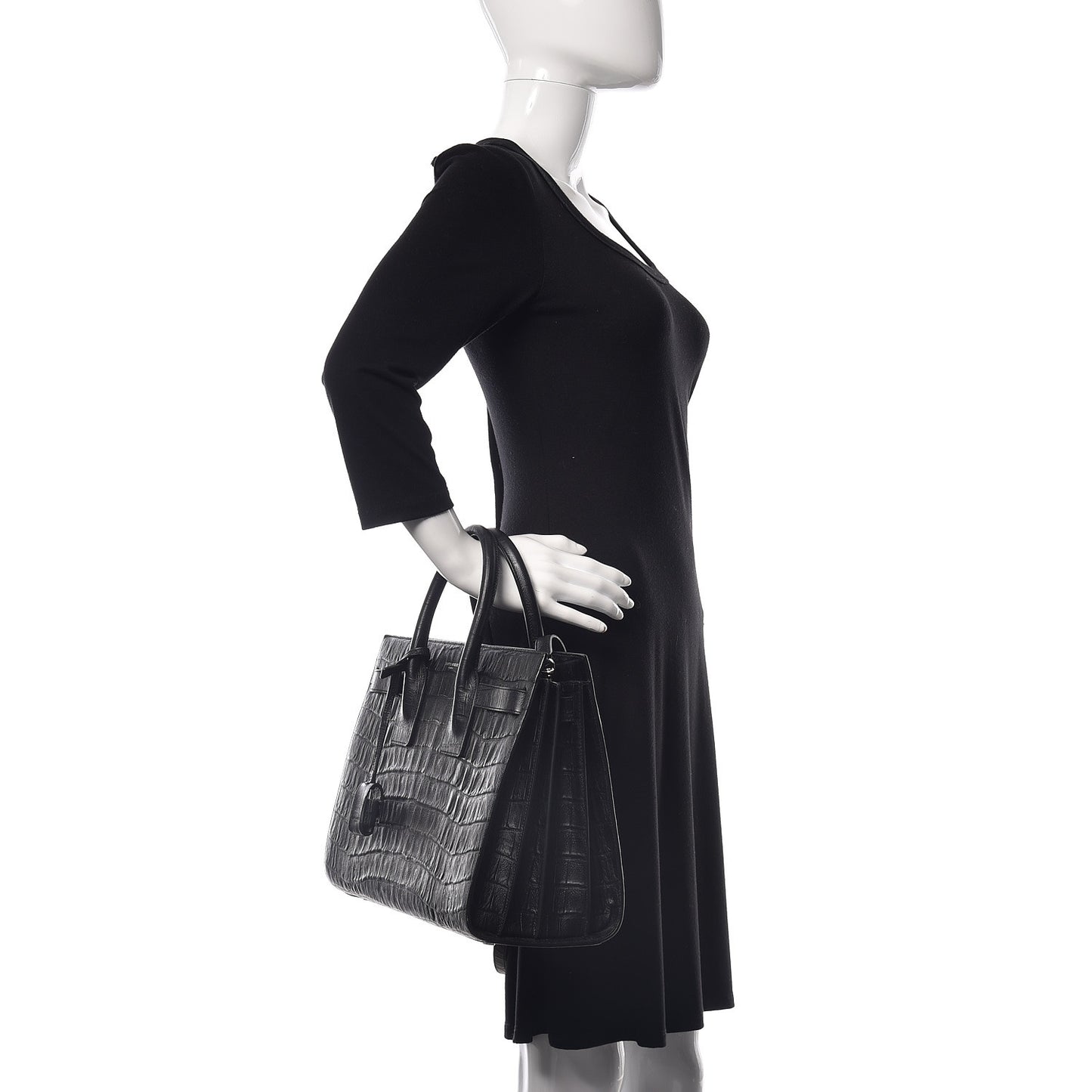 Calfskin Crocodile Embossed Small Sac de Jour Black