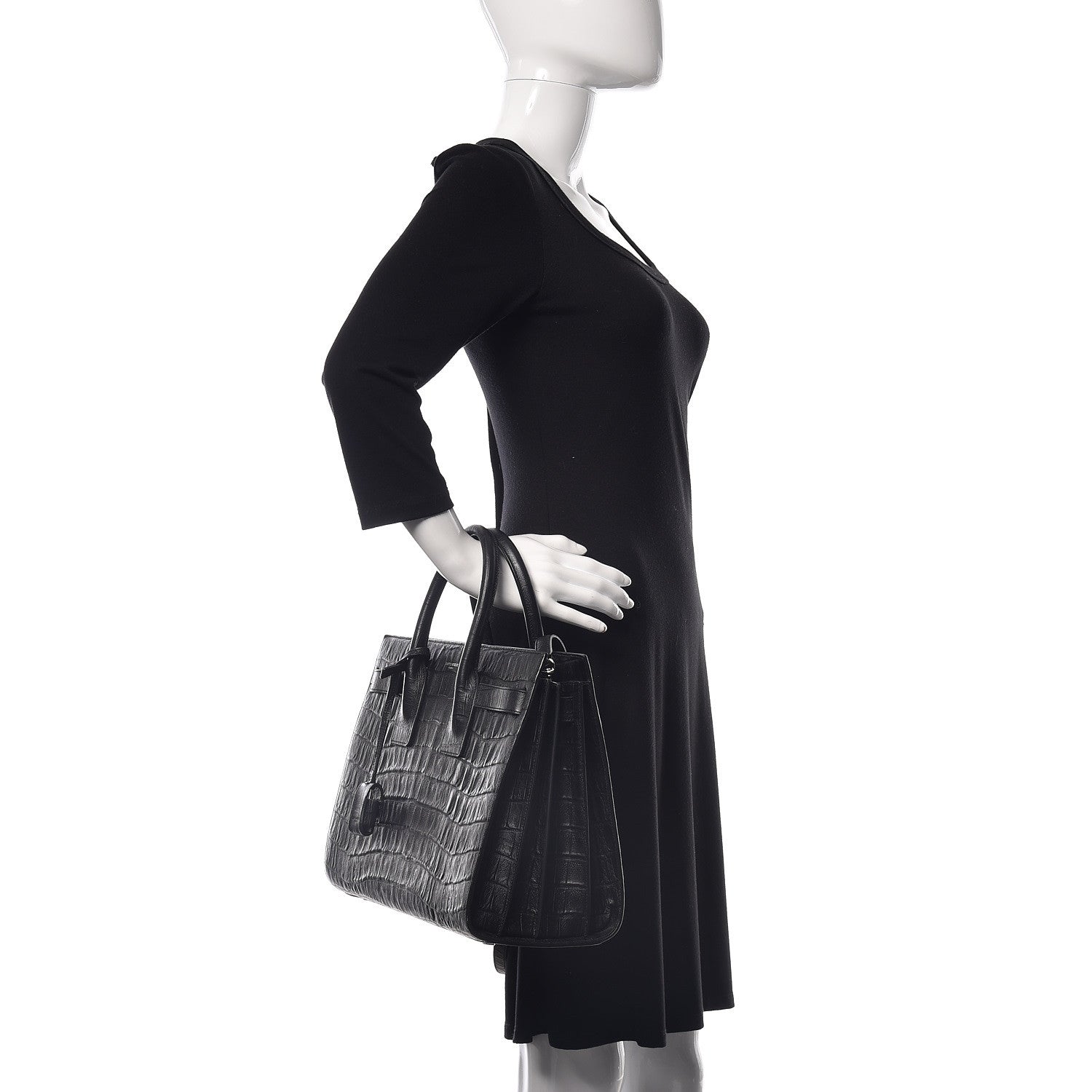 Saint Laurent Calfskin Crocodile Embossed Small Sac de Jour Black 2 of 10