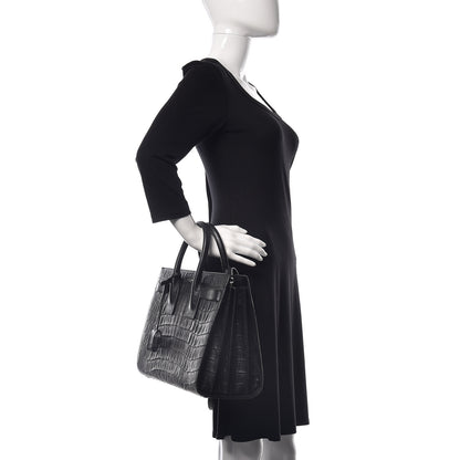 Saint Laurent Calfskin Crocodile Embossed Small Sac de Jour Black 2 of 10
