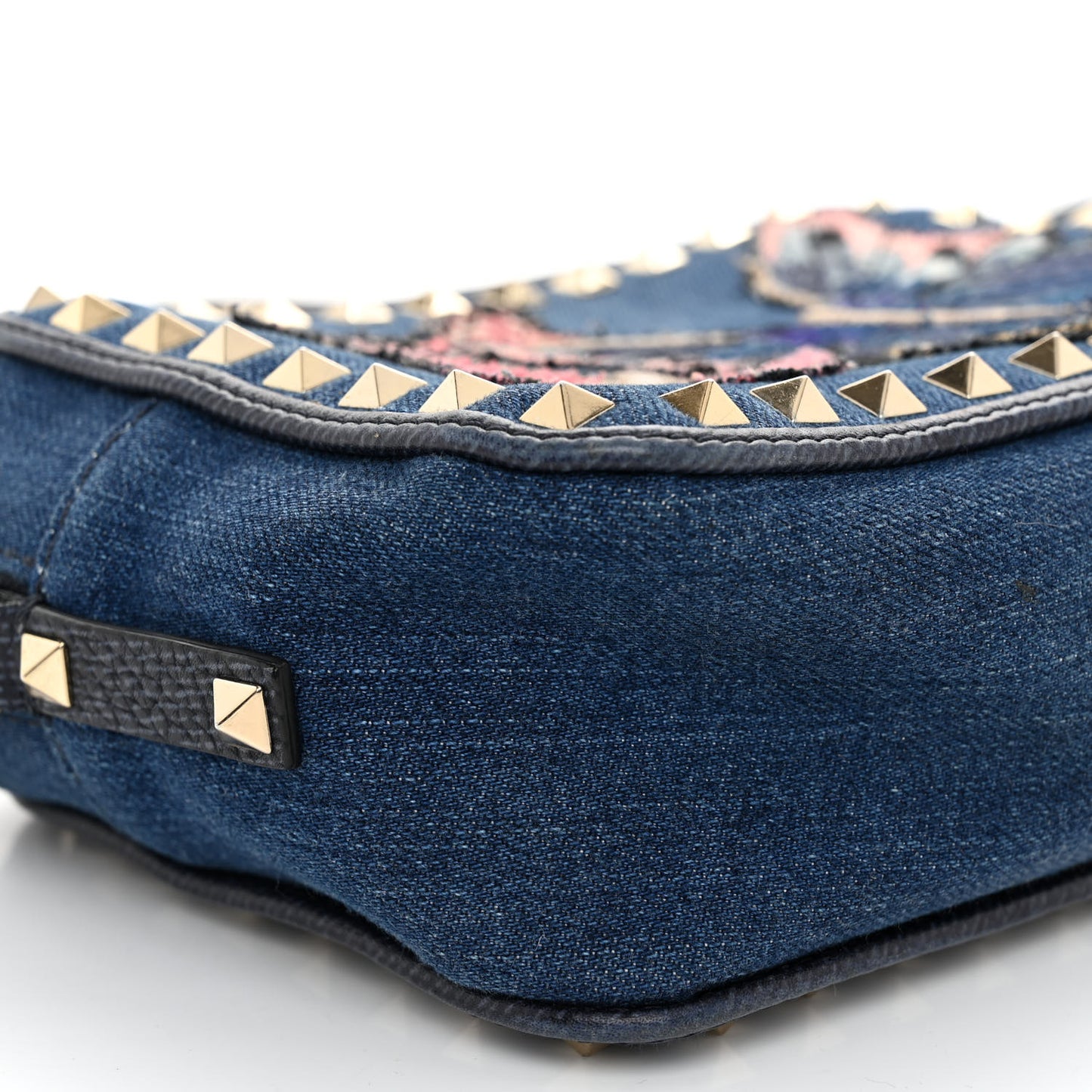 Denim Butterfly Embroidered Rockstud Camera Crossbody Bag Light Denim Multicolor