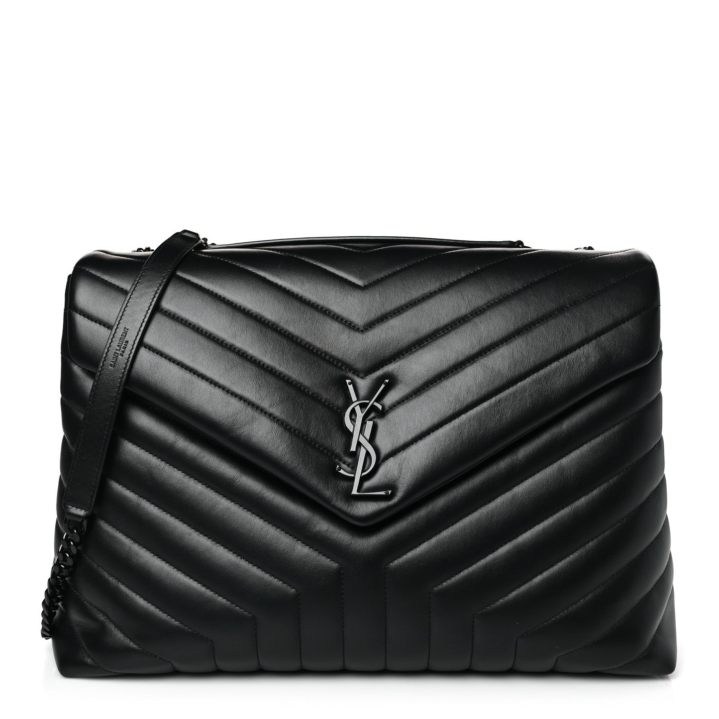 Calfskin Y Quilted Monogram Large Loulou Chain Satchel Black