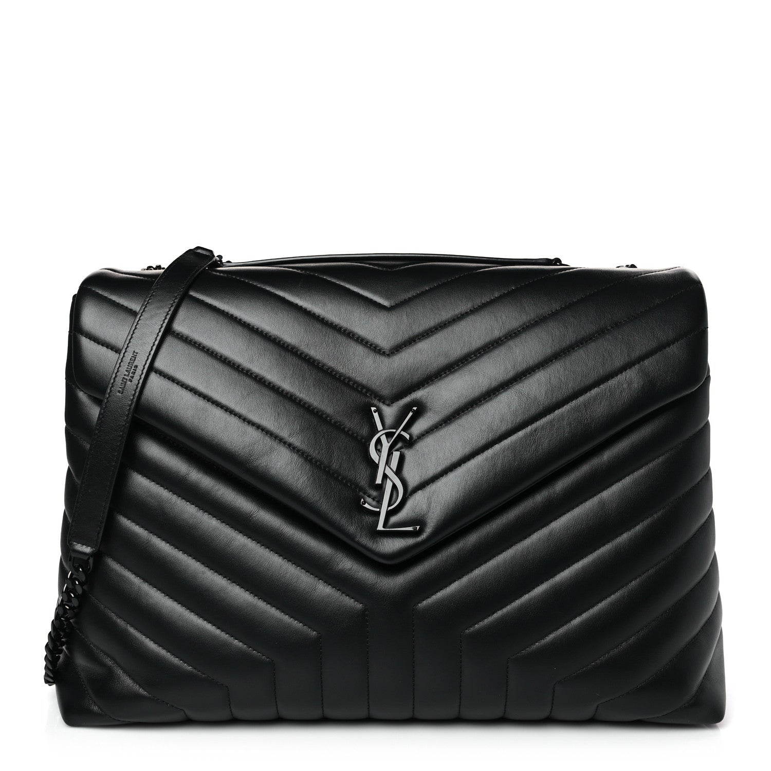 Saint Laurent Calfskin Y Quilted Monogram Large Loulou Chain Satchel Black 1 of 9