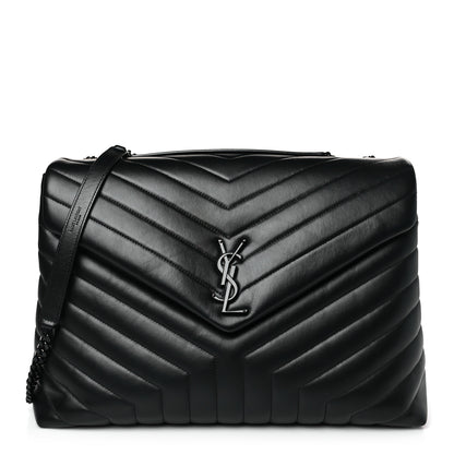 Saint Laurent Calfskin Y Quilted Monogram Large Loulou Chain Satchel Black 1 of 9