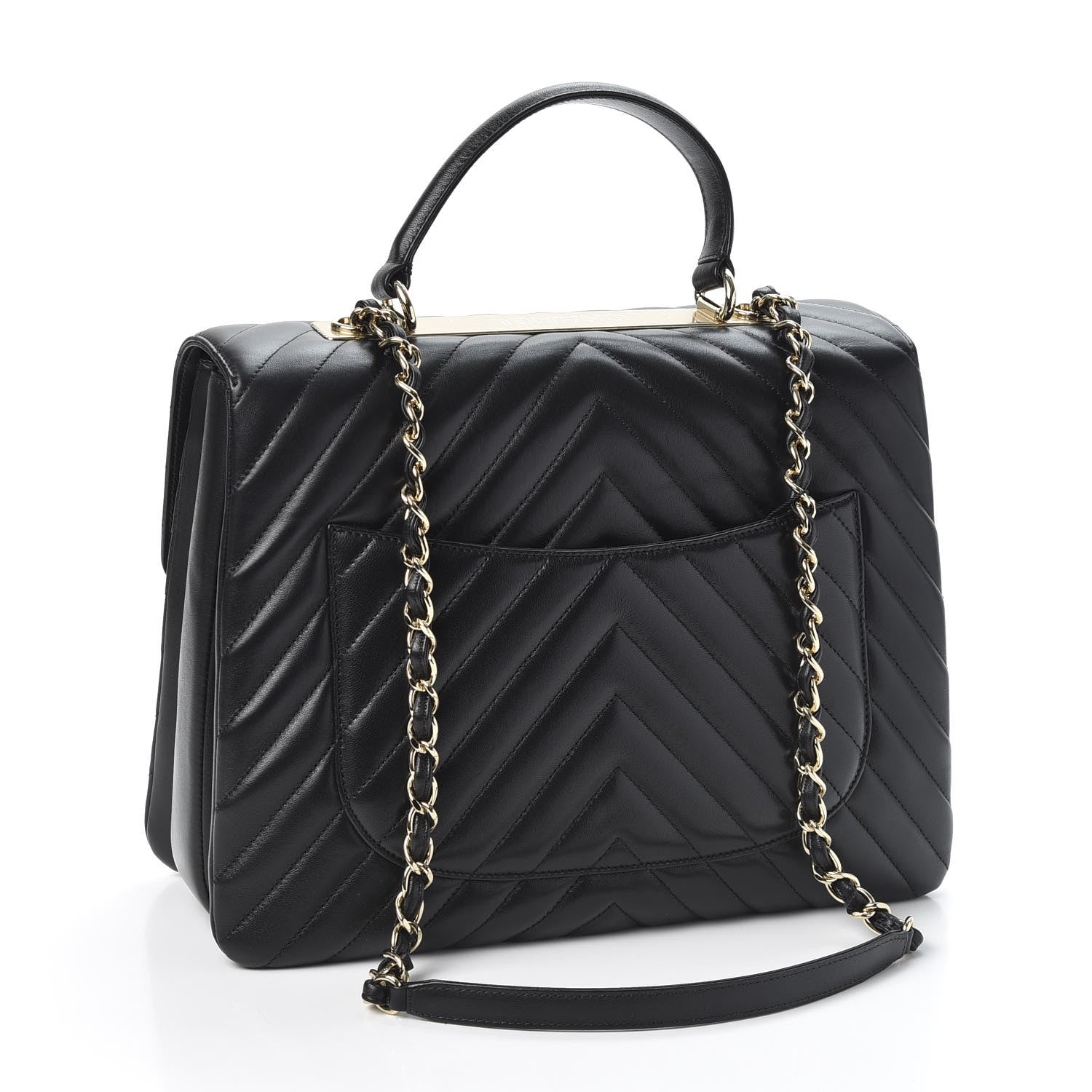 Chanel Lambskin Chevron Quilted Large Trendy CC Dual Handle Flap Bag Black 2 of 9