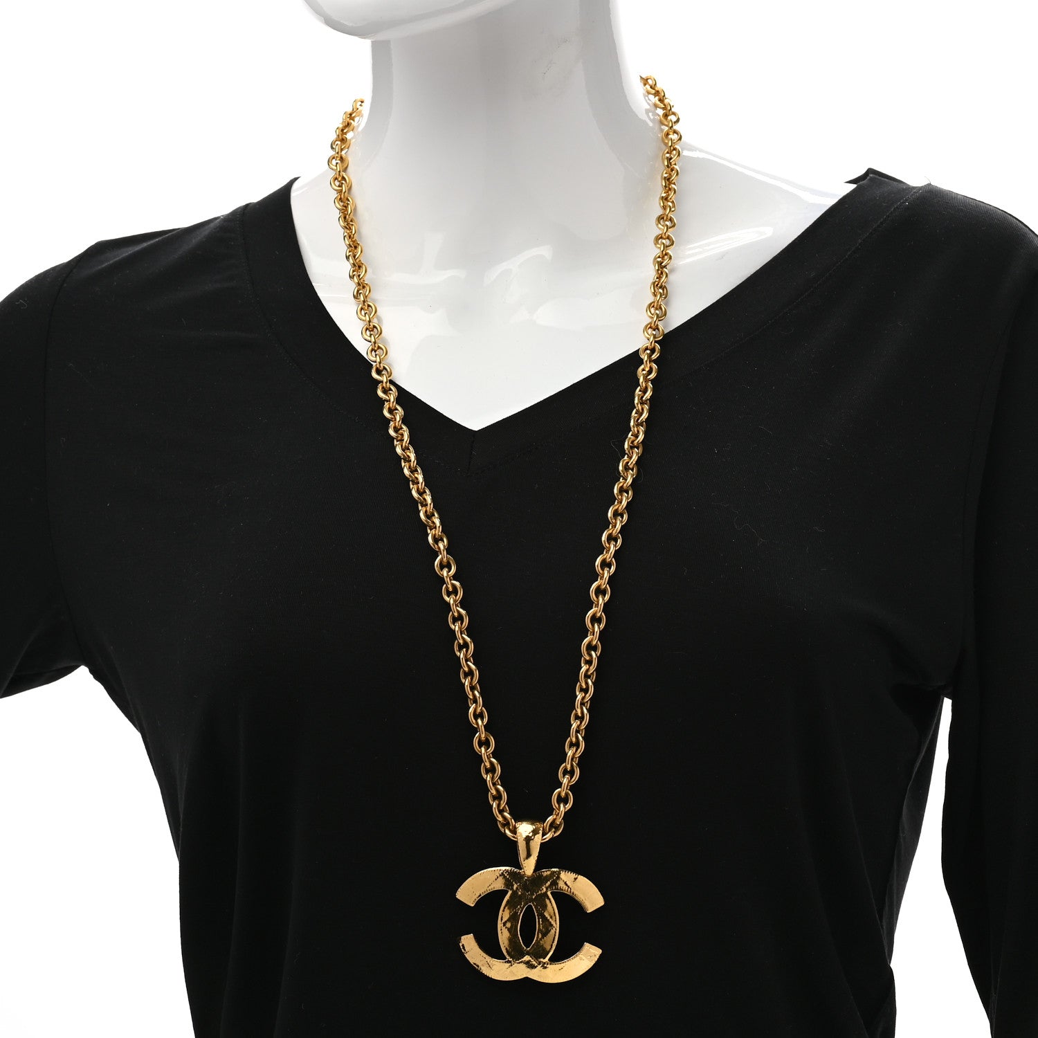 Chanel Quilted CC Long Chain Necklace Gold 2 of 5