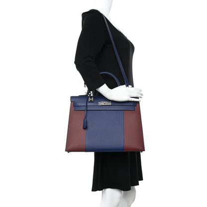 Hermes Epsom Flag Kelly Sellier 35 Rouge H Bleu Saphir 2 of 11