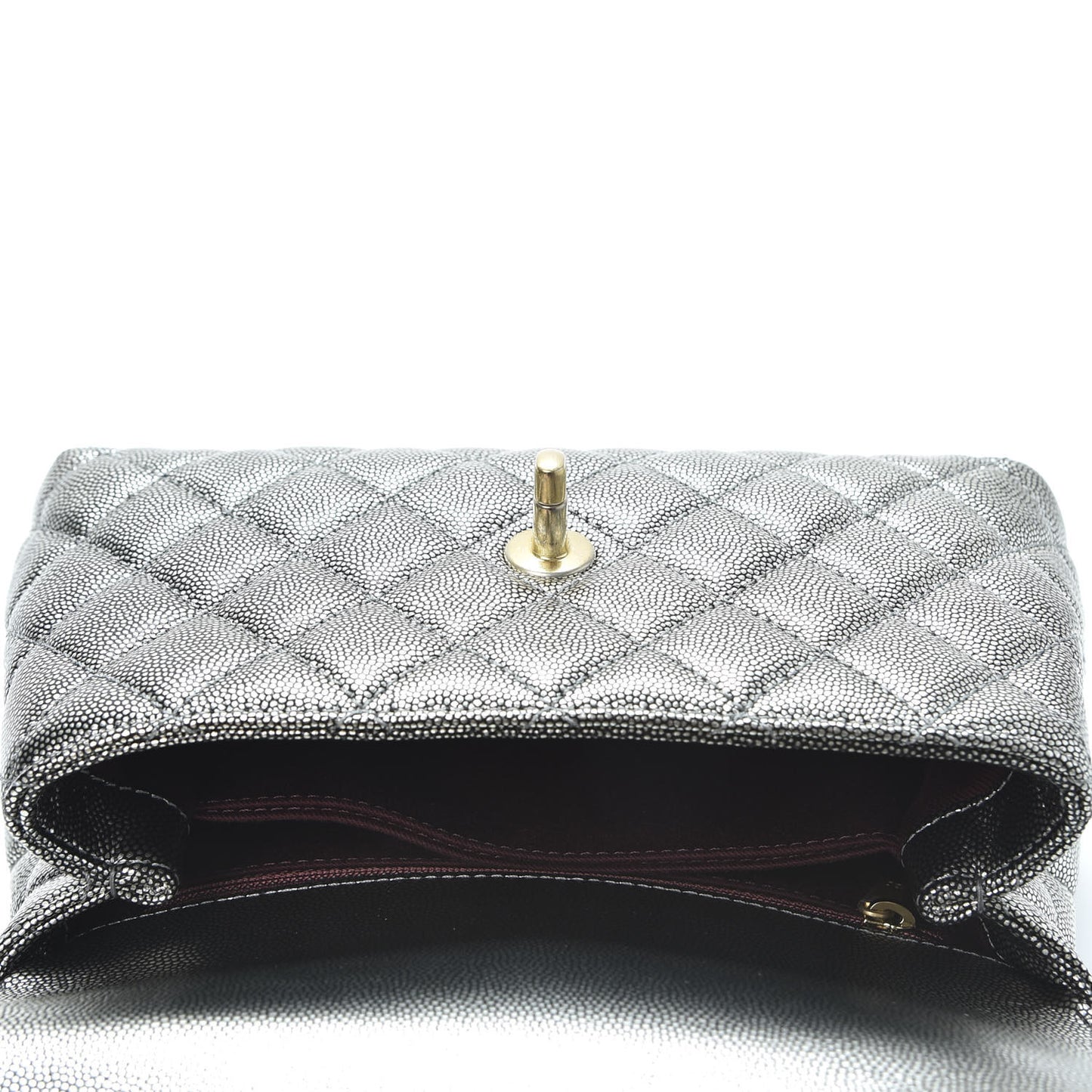 Metallic Caviar Quilted Mini Coco Handle Flap Silver