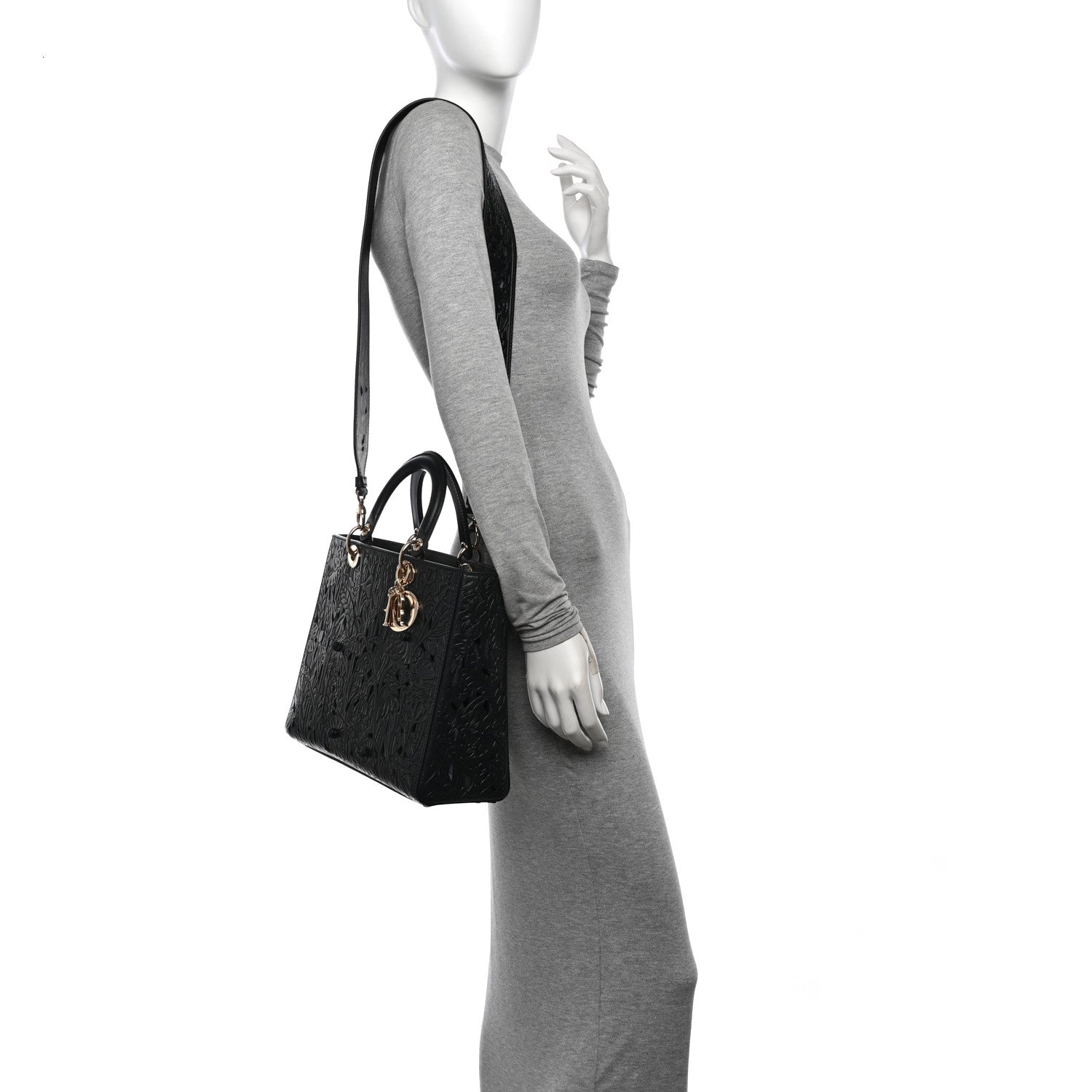 Christian Dior Calfskin Laser Cut Large Lady Dior Black 2 of 10
