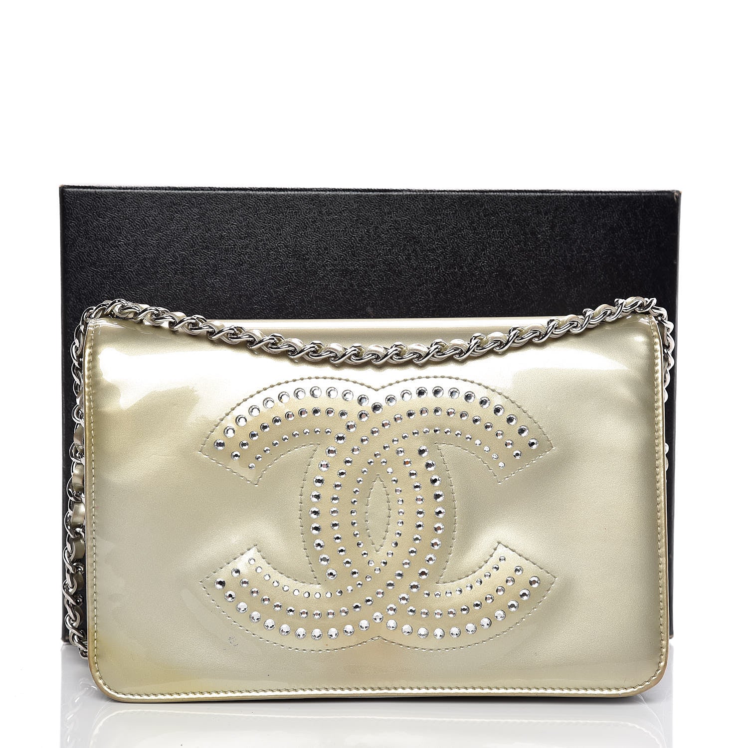 Chanel Patent Strass Wallet On Chain WOC Silver 16 of 16