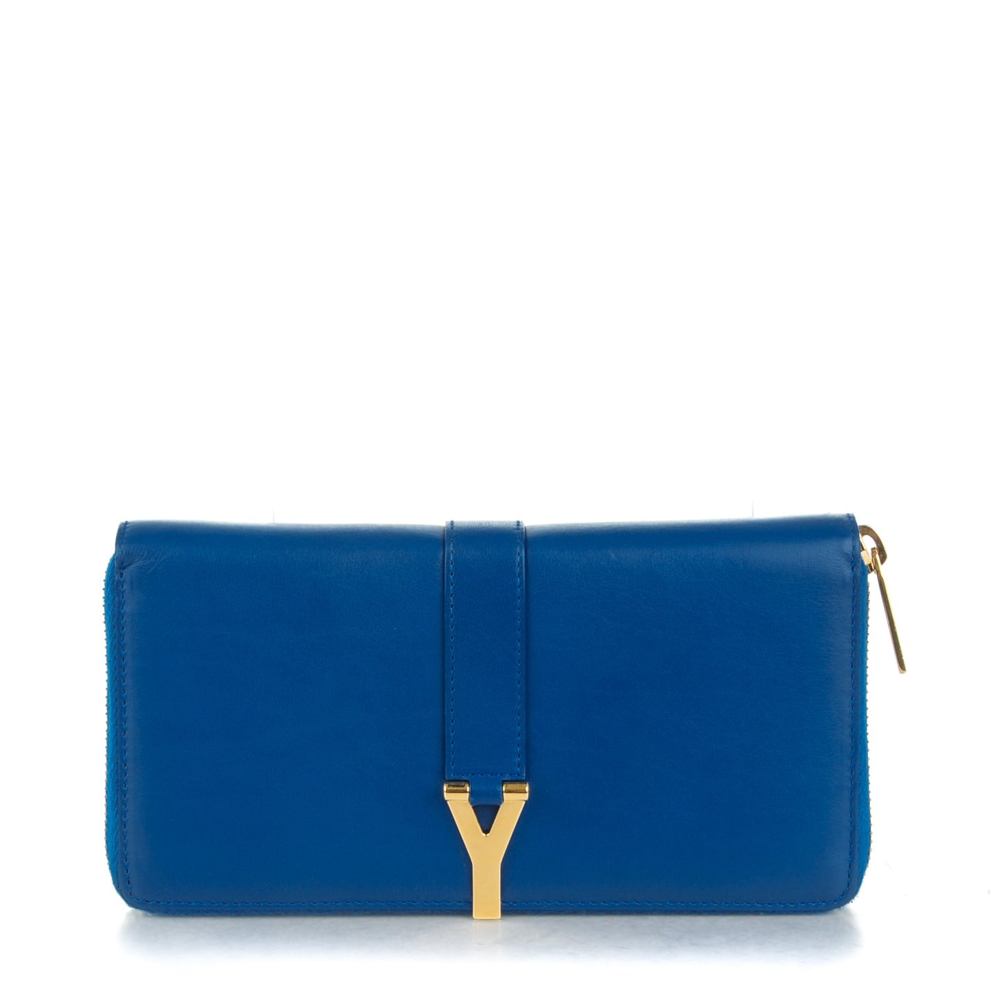 Calfskin Classic Y Ligne Zip Around Wallet Blue