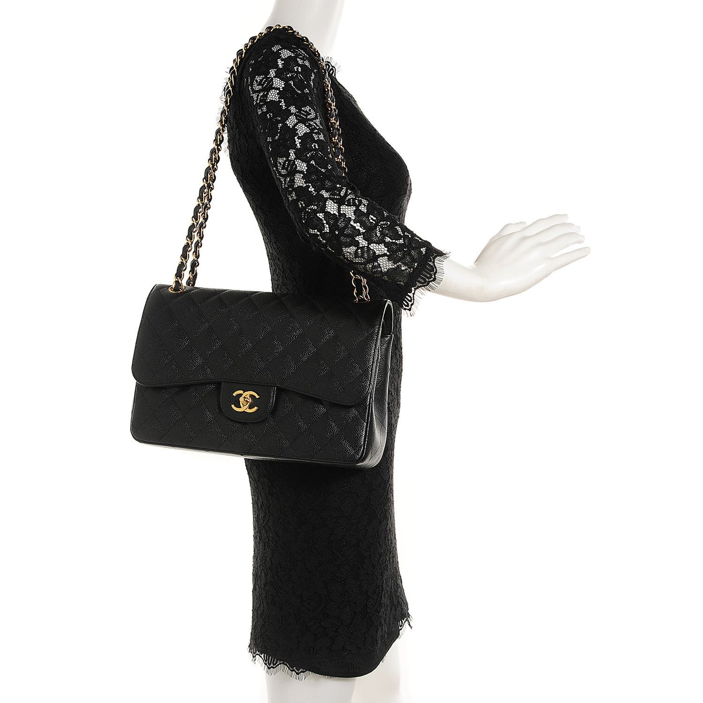 Caviar Quilted Jumbo Double Flap Black