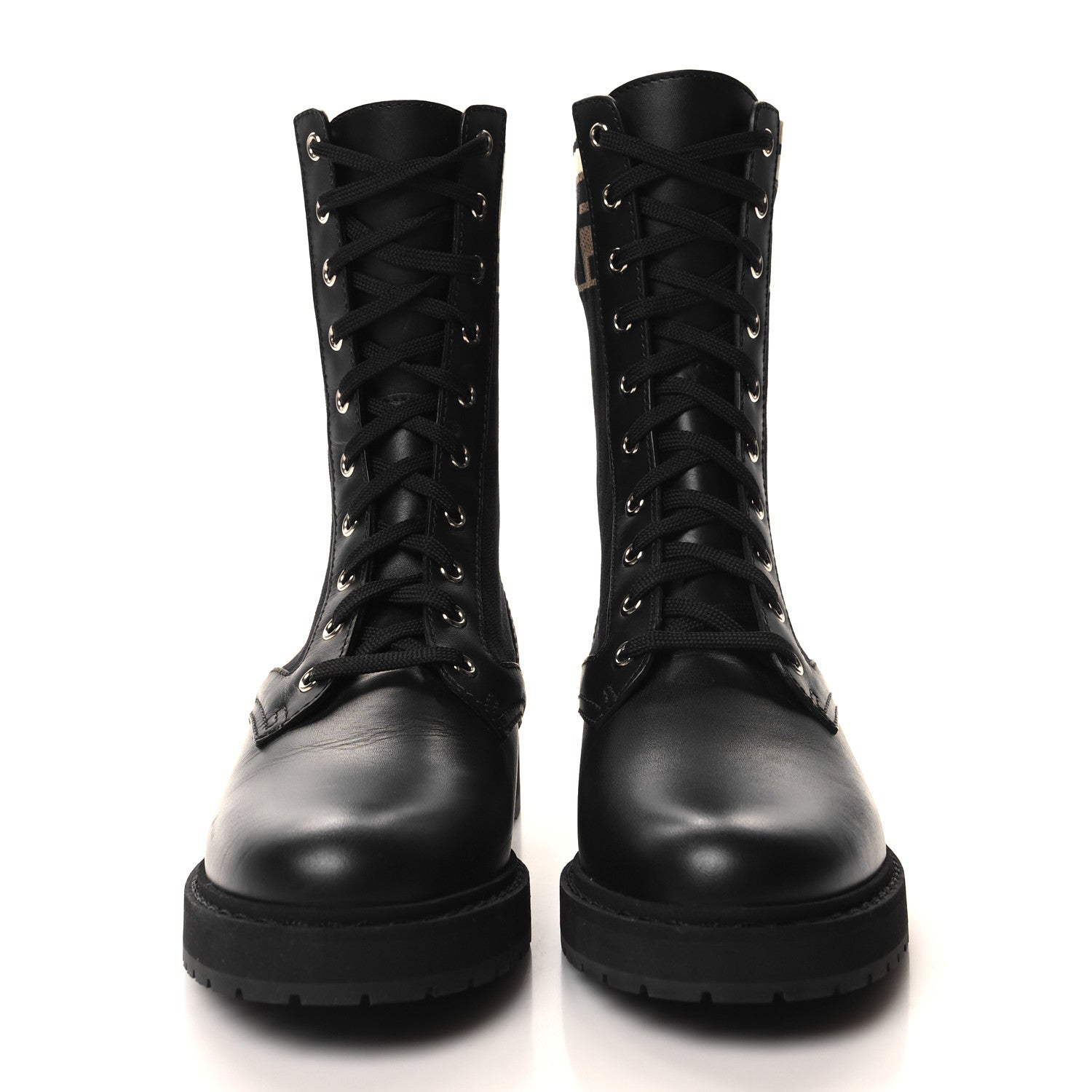 Fendi Calfskin Stretch Fabric Rockoko Biker Boots 38.5 Tobacco Black Marino 2 of 7