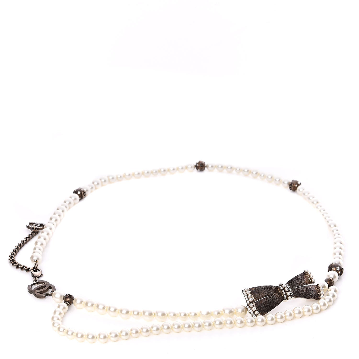 Chanel Pearl Crystal Beaded CC Bow Belt 1 of 5