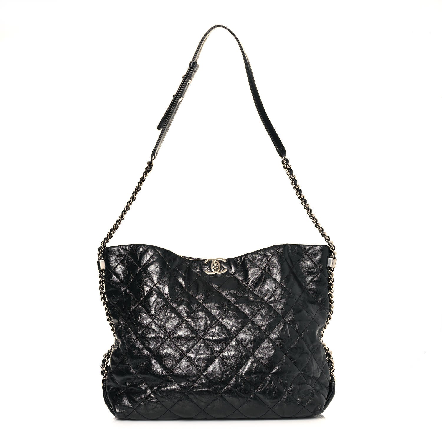 Chanel Metallic Crackled Calfskin Quilted Medium Big Bang Hobo Black 1 of 14