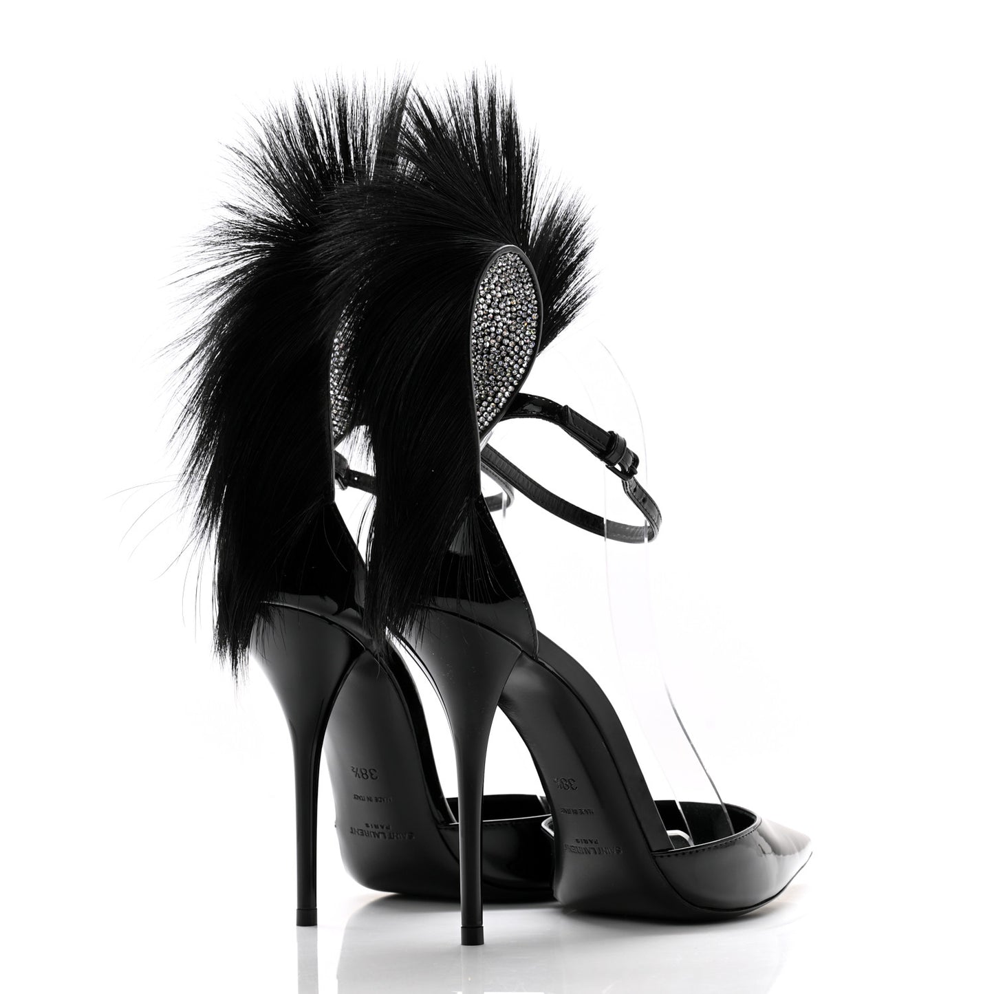 Patent Calfskin Fur Jamie 110 Pumps 38.5 Black