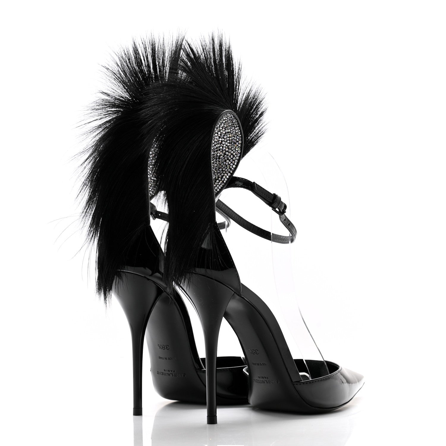 Saint Laurent Patent Calfskin Fur Jamie 110 Pumps 38.5 Black 4 of 9