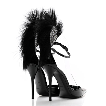 Saint Laurent Patent Calfskin Fur Jamie 110 Pumps 38.5 Black 4 of 9