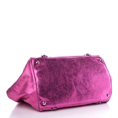 Chanel Metallic Cracked Calfskin Small Modern Chain Tote Fuchsia 4 of 16